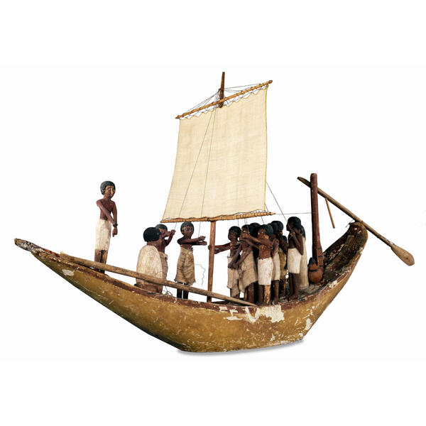 Painted wooden model of a boat