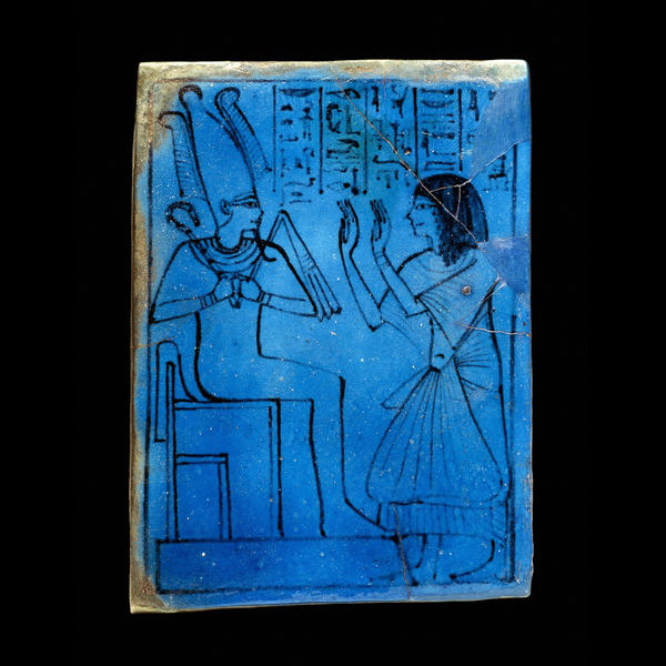Faience plaque of Amenemopet adoring Osiris