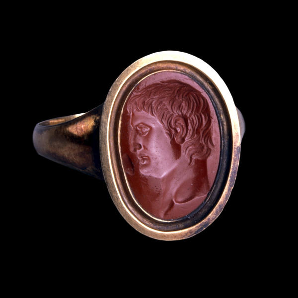 Red jasper intaglio: portrait head of Mark Antony
